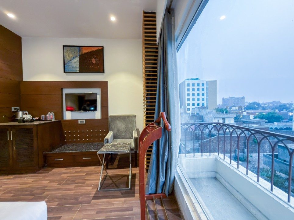 The private balcony of a Business Room with Balcony, Hotel Sawera Grand, Amritsar