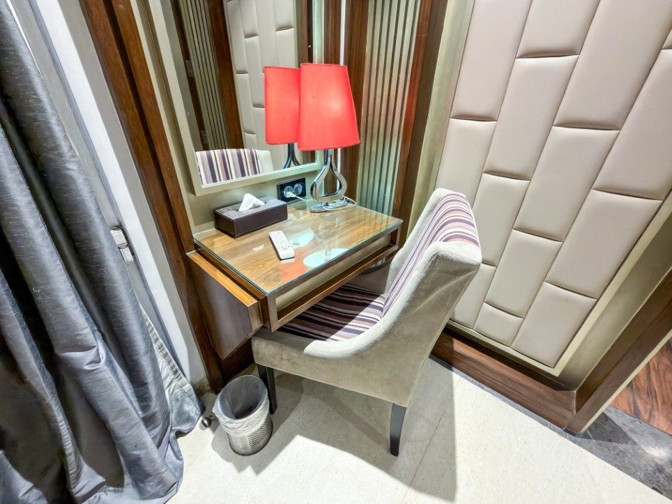 Writing desk and lamp in the K L Suite, Hotel Sawera Grand, Amritsar