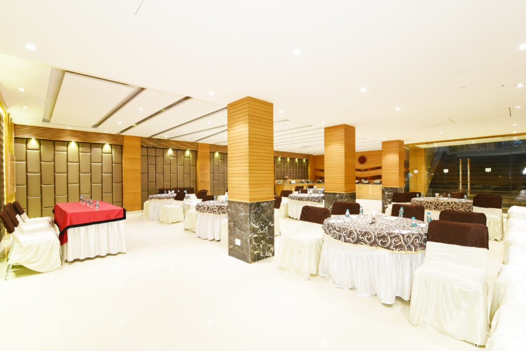 The Angels banquet hall at Hotel Sawera Grand, Amritsar, laid for a function